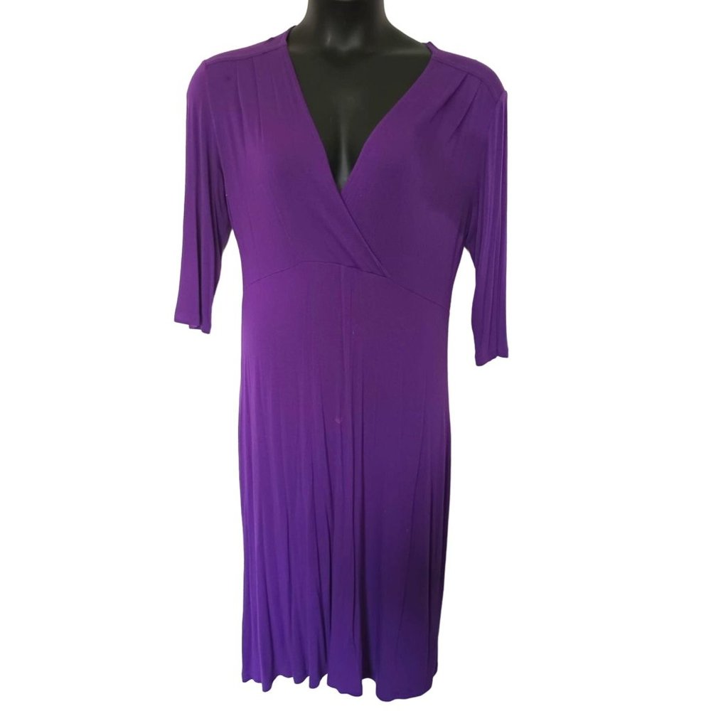 Made In Heaven Dress XL Slinky Purple  3/4 Sleeve V Neck Casual Dress